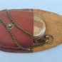Antique Brown Finish Brass Push Button Compass Chain With Brown Leather Case