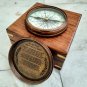 Antique Brown Finish Brass Poem compass stanley london With Wood Box nautical