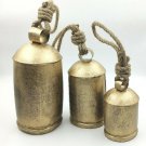 Set of 3 Handmade Rustic Vintage Lucky Cow Bells On Rope 15-20-26cm Wall Hanging