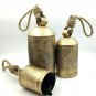 Set of 3 Handmade Rustic Vintage Lucky Cow Bells On Rope 15-20-26cm Wall Hanging