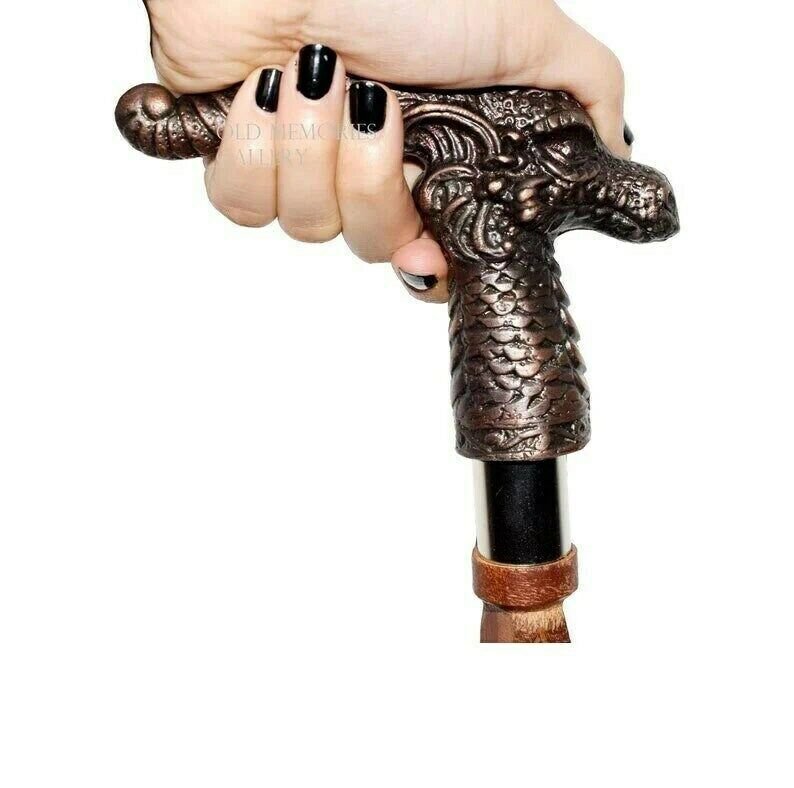 Victorian handmade Dragon Steampunk Walking Stick Cane-AL Handle Wooden Walking