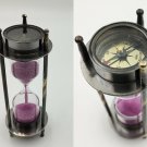 Brass Sand Timer Pink Sand Hourglass Both Side compass Collectible Nautical Gift