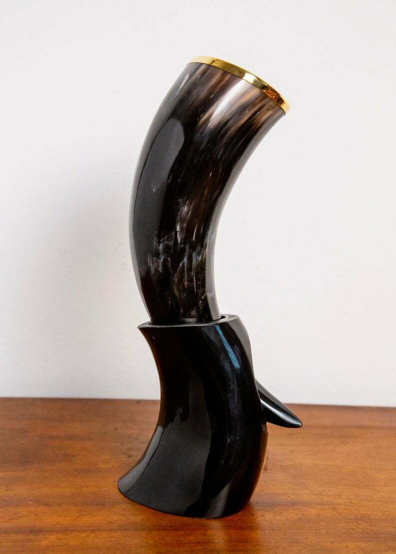 Real Ox Horn Mug Viking Style Drinking Horn Stand Collectible Decorative