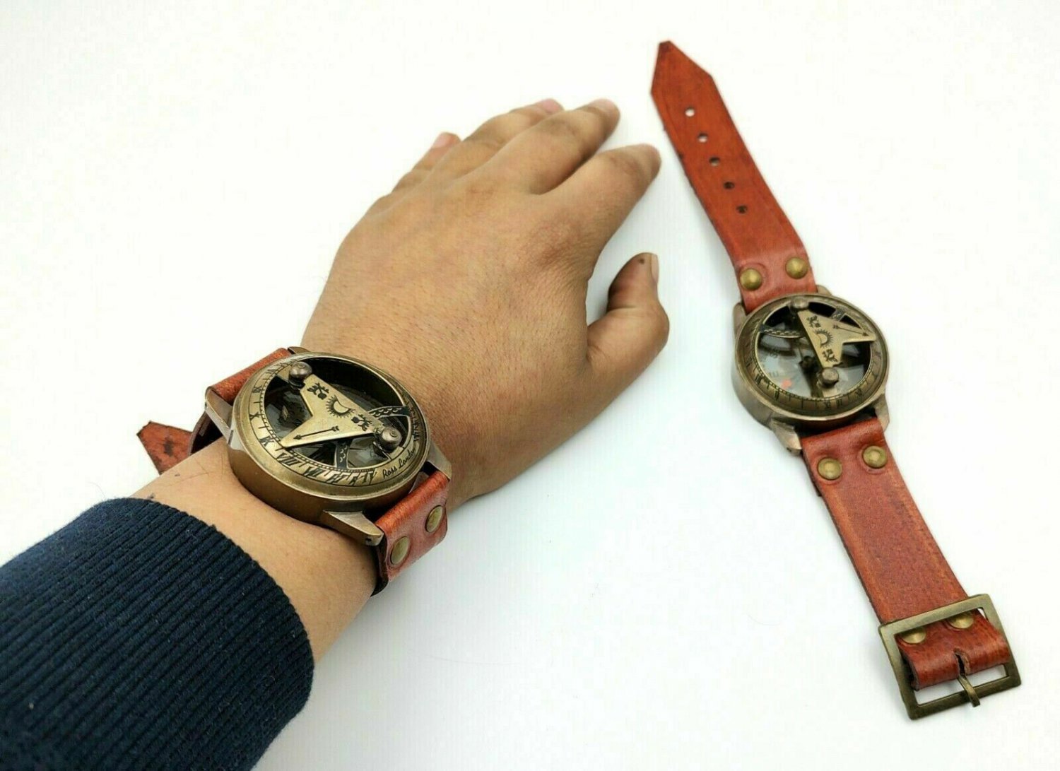 Brass Made Sundial Compass Wrist Watch Leather nautical Perfect Gifts Christmas