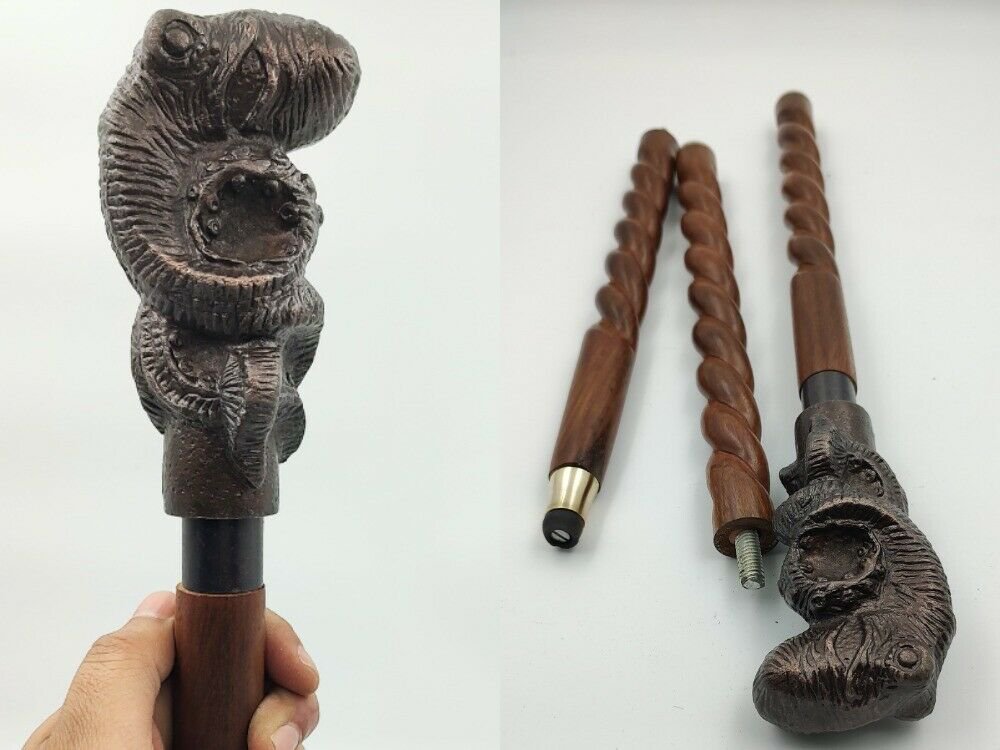 Metal Octopus Head Style Handle Canes Wood Walking Stick 3 Part Open Easily