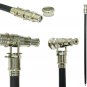 Brass Telescope Handle Nickel Finish Wood Walking stick cane 3 fold open
