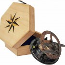 Antique Sundial Compass Replica 4in - Solid Brass Pocket Sundial Hexagon Box