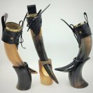 Set of 3 Real Buffalo Horn Mug beer drinking mug Leather Strap with stand