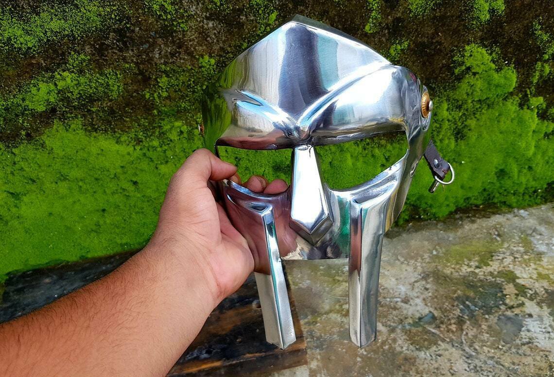 MF Doom Gladiator Mask Madvillain Mild Steel Face Silver Armor Replica Medieval