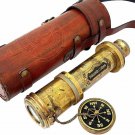 Antique Style Pure Brass Long Handheld Brass Telescope with Leather box Nautical
