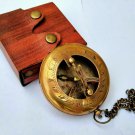Antique Brown Finish Brass sundial compass Push Button chain with Leather cover