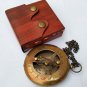 Antique Brown Finish Brass sundial compass Push Button chain with Leather cover