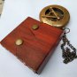 Antique Brown Finish Brass sundial compass Push Button chain with Leather cover