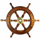 Wooden Vintage Brass Nautical Marine Ship Wheel Captain Pirate Wall Decorative