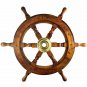 Wooden Vintage Brass Nautical Marine Ship Wheel Captain Pirate Wall Decorative