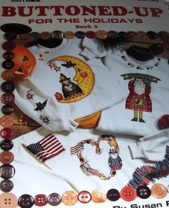 Cross Stitch Pattern Buttoned Up For the Holidays on Sweatshirts Book 5, Leisure Arts 2570