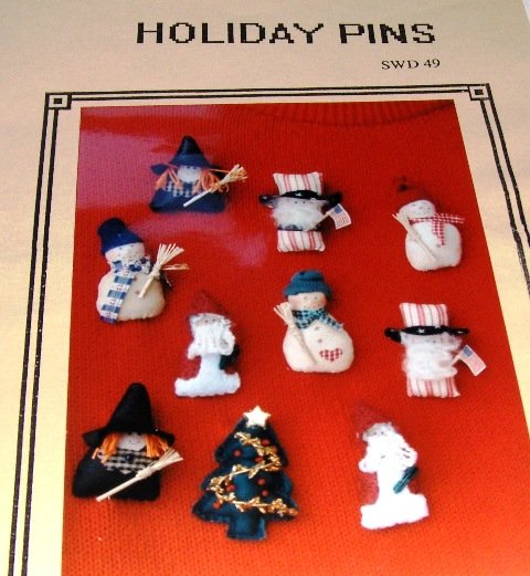 Holiday Pins Santa Snowman Witch Uncle Sam Christmas Tree Sewing Pattern by Connie Spurlock