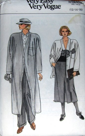 Misses Loose Fitting Coat Jacket Skirt Pants Vogue 9201 Size 12 14 16