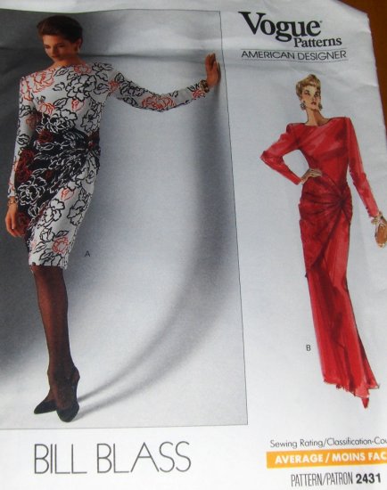 Bill Blass Vogue Sewing Pattern American Designer Dress 2431 Size 8-10-12