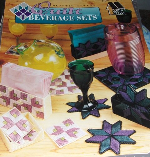 Annie's Attic Plastic Canvas Pattern Quilt Beverage sets, Coasters, Napkin Holders, Pitcher mat