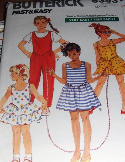 Children's Dress and Jumpsuit Sewing Pattern Butterick 6353 Size 2 3 4