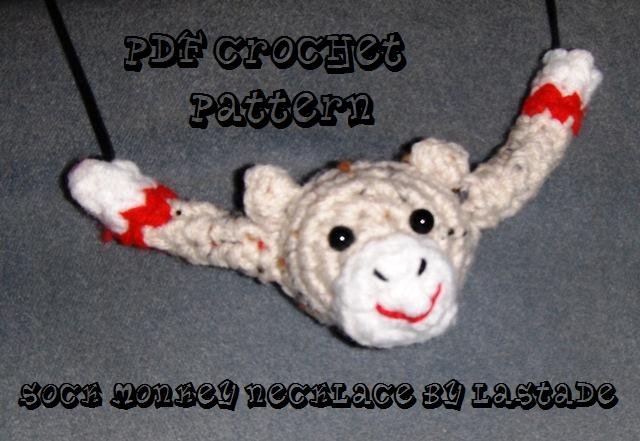 Sock Monkey Necklace PDF Crochet Pattern Instructions by LaStade