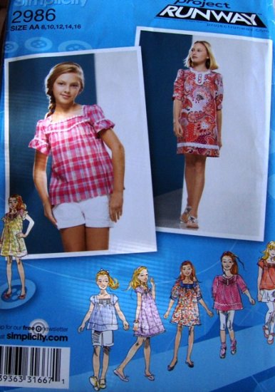 GIrls Blouse Dress Sewing Pattern Simplicity 2986 Project Runway Size 8-16