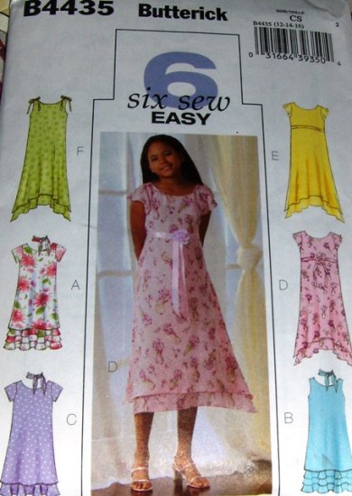 Butterick Sewing Pattern B4435 Girl's Dress with hem variations sizes 12 14 16