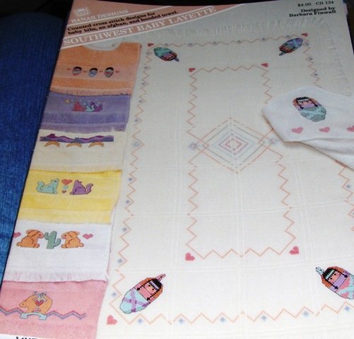 Southwest Baby Layette Cross Stitch Pattern Bibs Blanket Indian Papoose