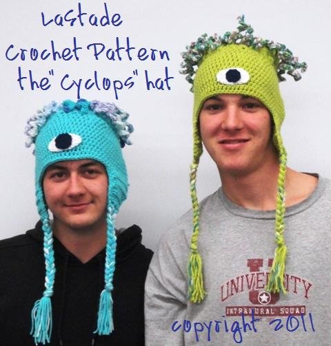 Cyclops Monster Hat Crochet Instructions With Ear Flaps Teen Adult size LaStade-Designs PDF Pattern