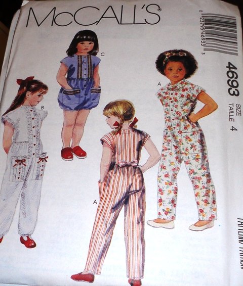 Romper and Jumpsuit Sewing Pattern McCall's 4693 Size 5 Child