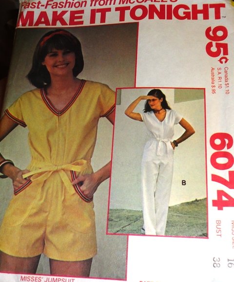 McCall's 6074 Misses Jumpsuit in two lengths Size 16 Bust 38