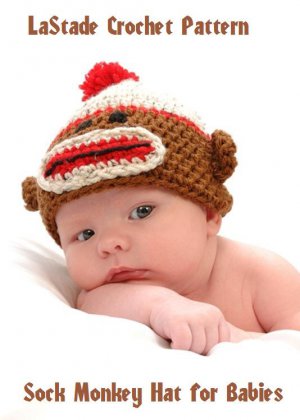 Sock Monkey Hat Crochet Pattern Instructions Baby Toddler Newborn Size to 2 years by LaStade