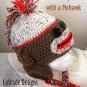 Sock Monkey Hat Crochet Instructions Pattern Ear Flaps Teen Adult size LaStade-Designs PDF Pattern