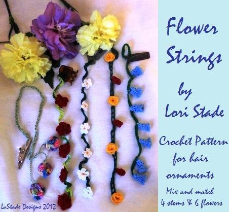 Flower Strings Hair Ornaments Crochet Pattern Instructions 6 flower and 4 stem designs