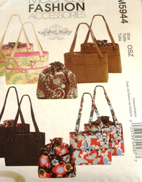 Sewing Pattern Bag and Tote in two sizes McCall's 5944 Fashion Accessories Purses
