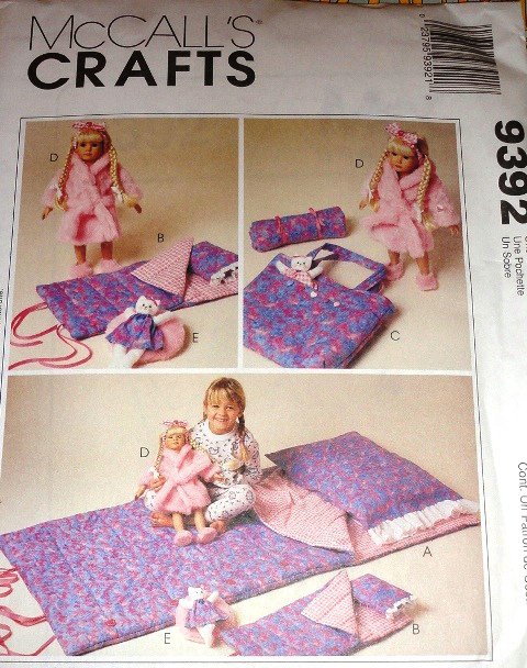 Sleeping Bag for Child McCall's 9392 for Child and 18" doll Slumber Party UNCUT Sewing Pattern