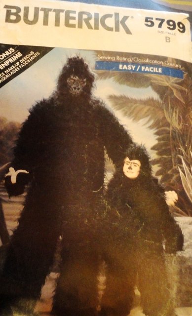 Butterick 5799 Gorilla Halloween Costume Sewing Pattern Child Size Small 4 - 5