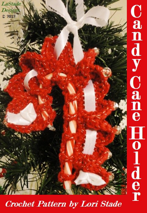 Beaded Candy Cane Holder Christmas Decoration PDF Crochet Instructions Pattern LaStade Designs