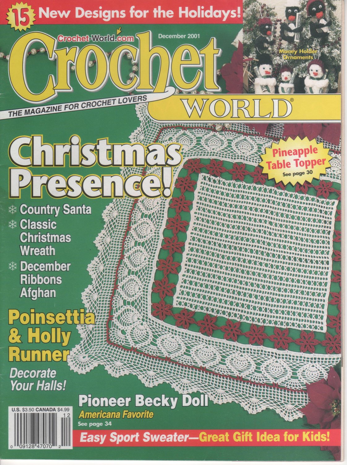 Crochet World Magazine December 2001 Christmas Patterns Pineapple Table Topper