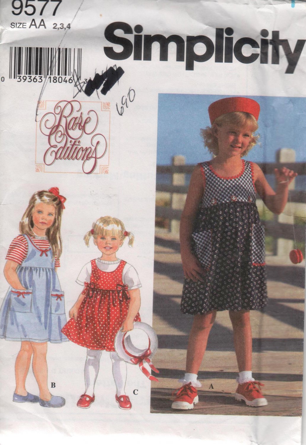 Simplicity 9577 Girls Sundress and Shirt Sewing Pattern Sizes 2,3,4