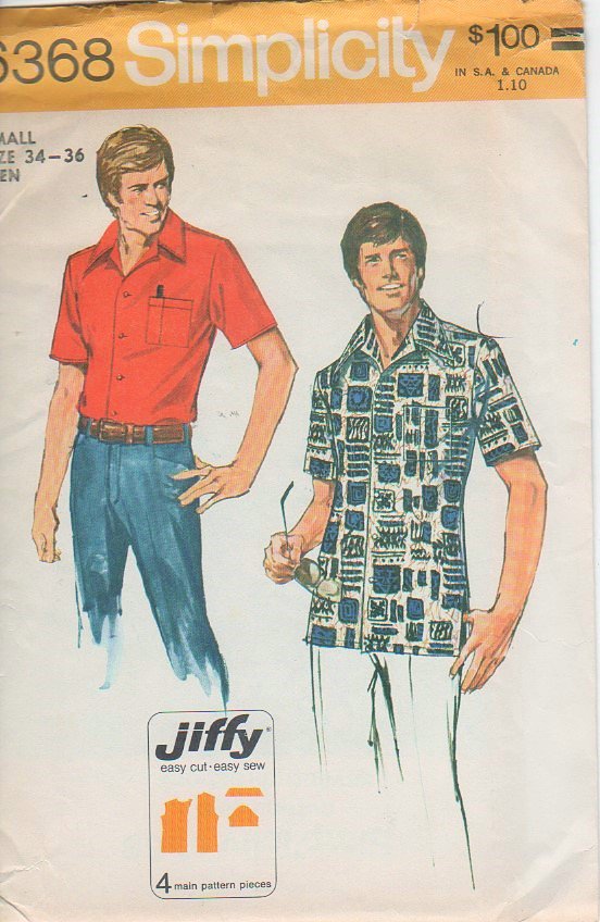 Simplicity 6368 Sewing Pattern - Mens safari style shirt - size 34-36