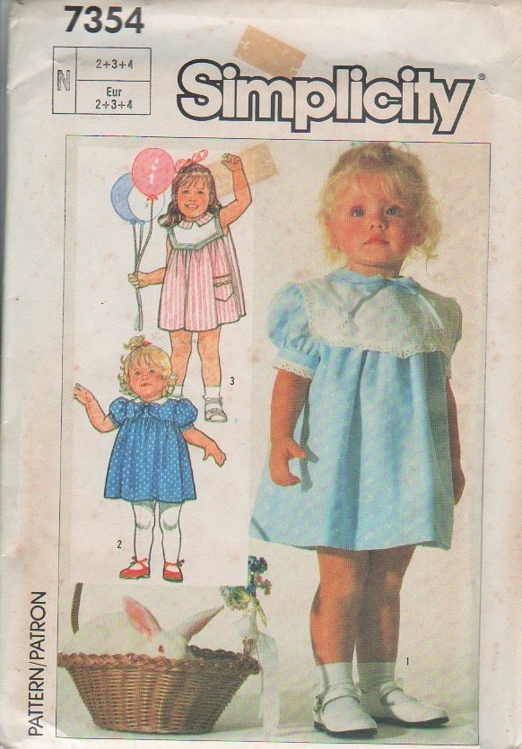 Simplicity 7354 Toddler Child Girl Dress Sewing Pattern Size 2,3,4