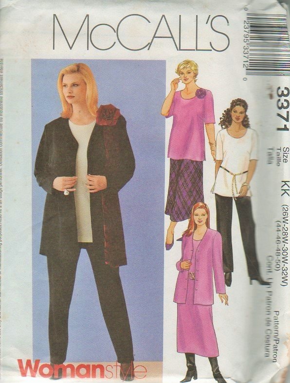 McCall's 3371 Ladies Plus Size Cardigan, Dress, Top, Pull-On Pants & Skirt Sewing Pattern 26W - 32W