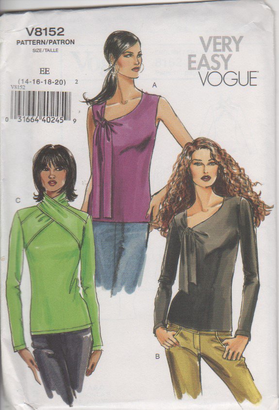 Vogue 8152 Top, blouse sewing pattern sizes 14 16 18 20