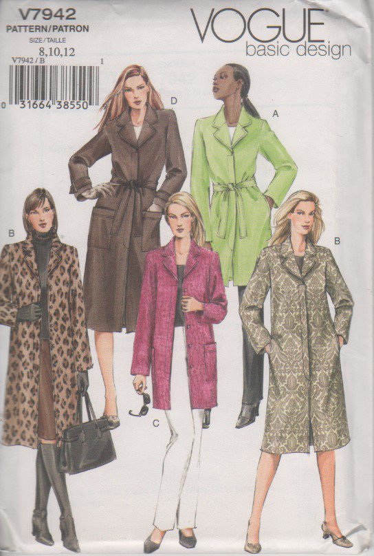 Vogue 7942 Trench Coat Jacket sewing pattern sizes 8 10 12