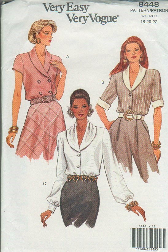 Vogue 8448 Blouse short sleeve long sleeve sewing pattern sizes 18 20 22