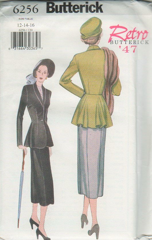 Butterick 6256 UNCUT Retro 47 Misses' Jacket and Skirt Sewing Pattern size 12 14 16