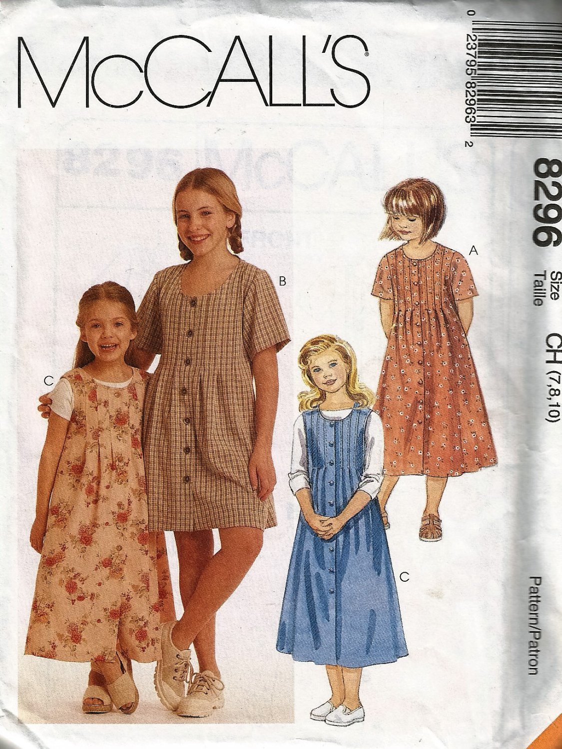 McCall's 8296 Sewing Pattern Girls Dress with Front Pleats size 7 8 10