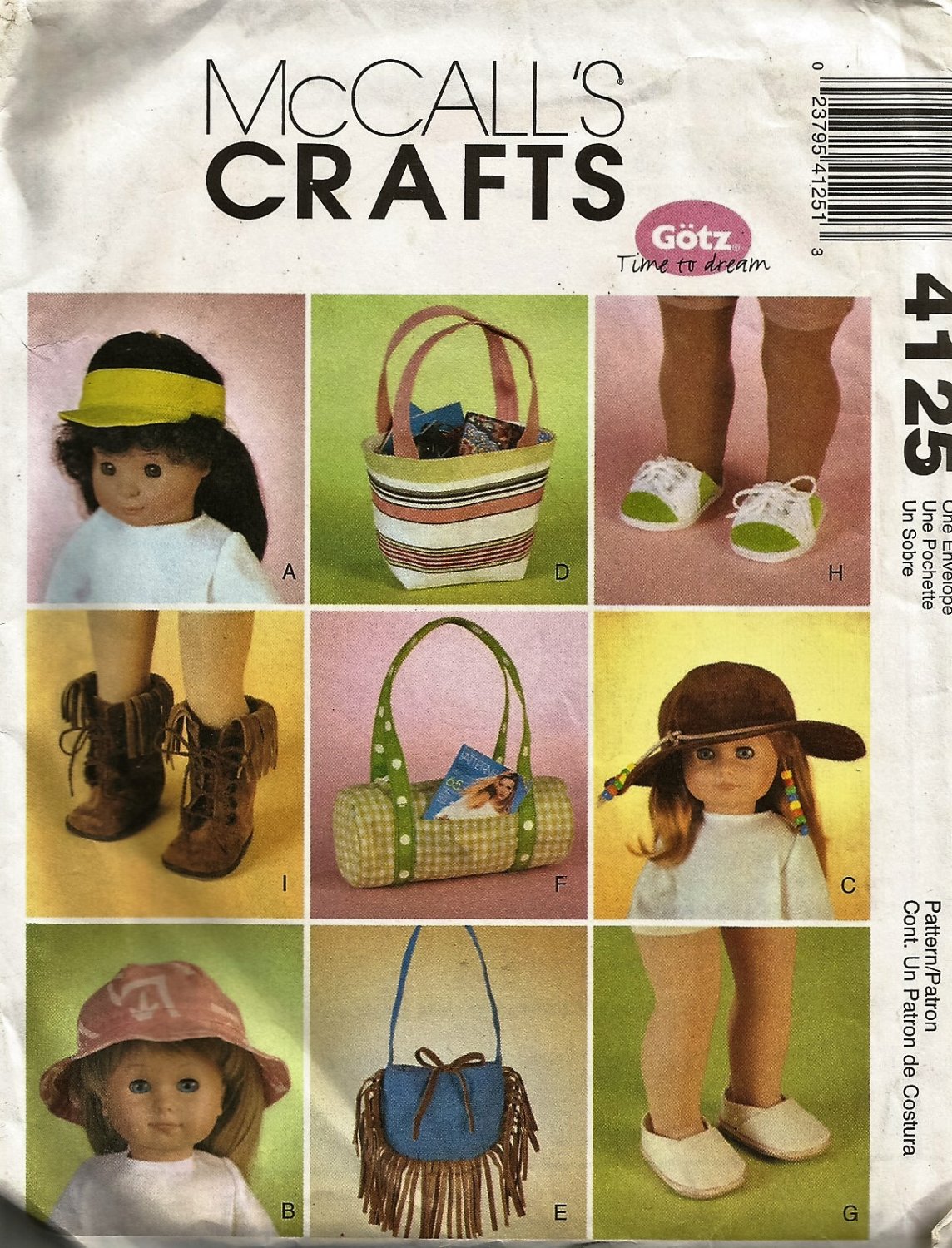 18" Doll Accessories McCall's Crafts Sewing Pattern 4125 Hats shoes bags purses